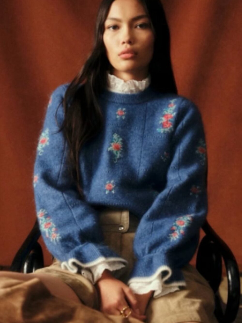 Sezane Mathieu Jumper - Sézane X Baziszt Jacquard With Blue Background - Size M